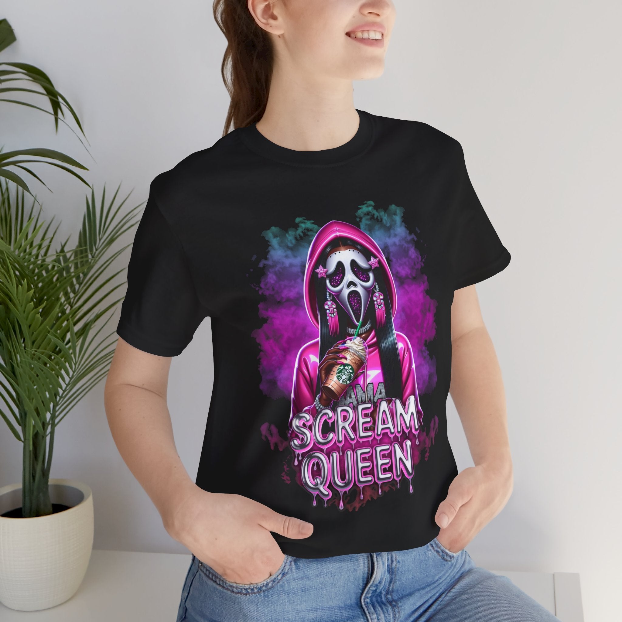 Scream Queen Horror Graphic Tee – Neon Pink Hoodie Halloween Unisex T-Shirt
