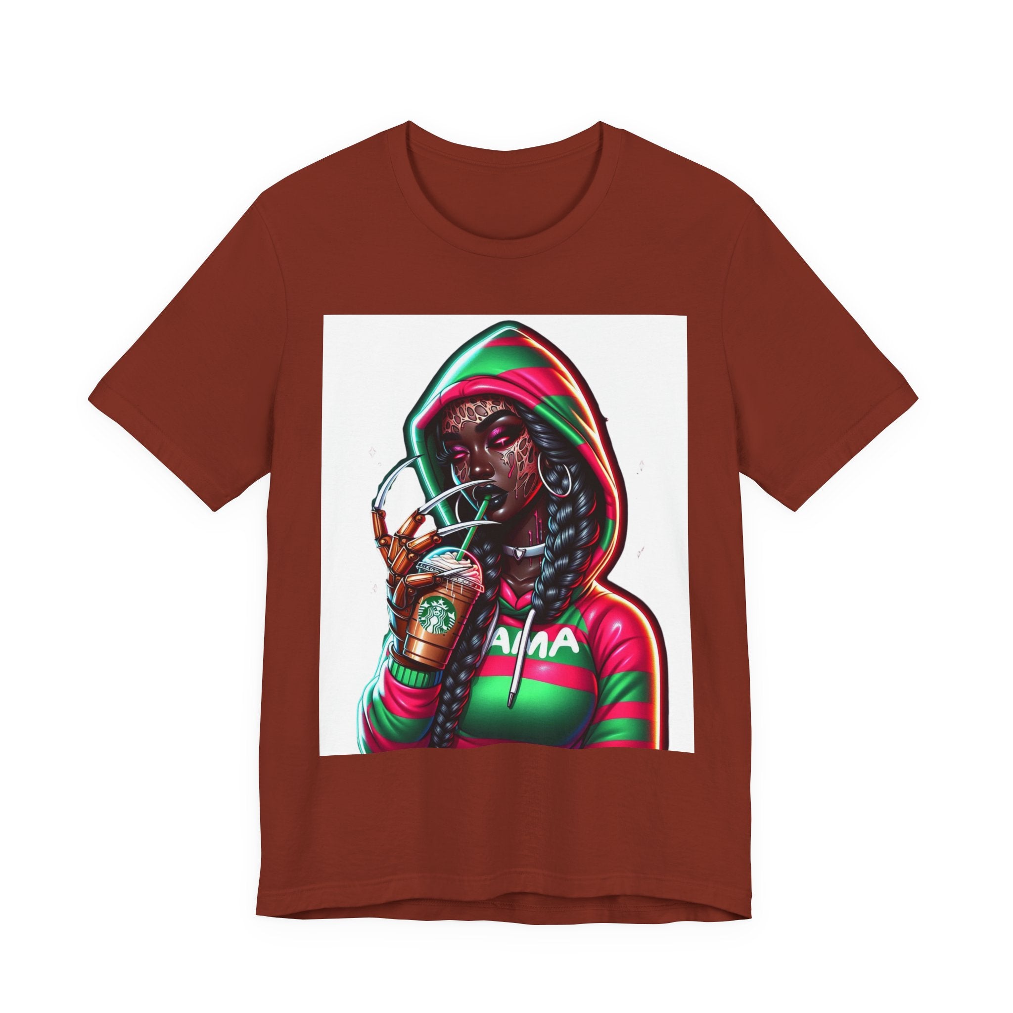 Horror Mama Freddy Vibes Tee – Striped Hoodie Creepy Graphic | Unisex T-Shirt