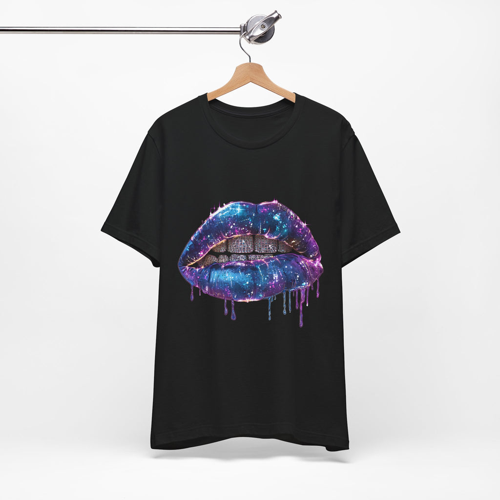 Galaxy Drip Lips Graphic Tee – Sparkly Cosmic Grillz Streetwear T-Shirt