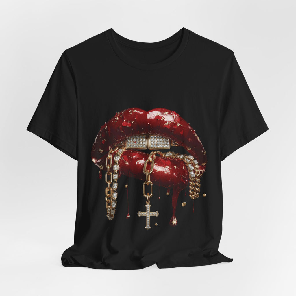 Dripping Luxe Lips Graphic Tee – Gold Chains & Grillz Streetwear T-Shirt