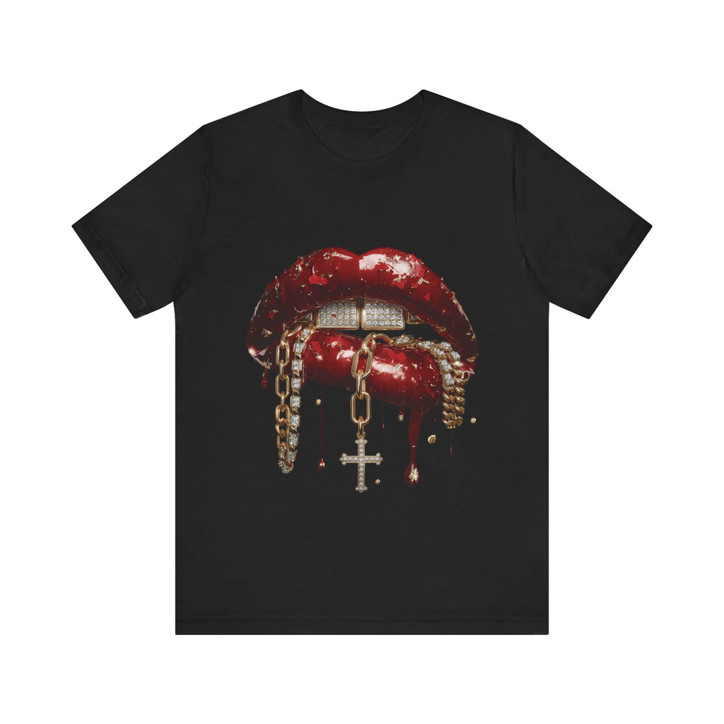 Dripping Luxe Lips Graphic Tee – Gold Chains & Grillz Streetwear T-Shirt