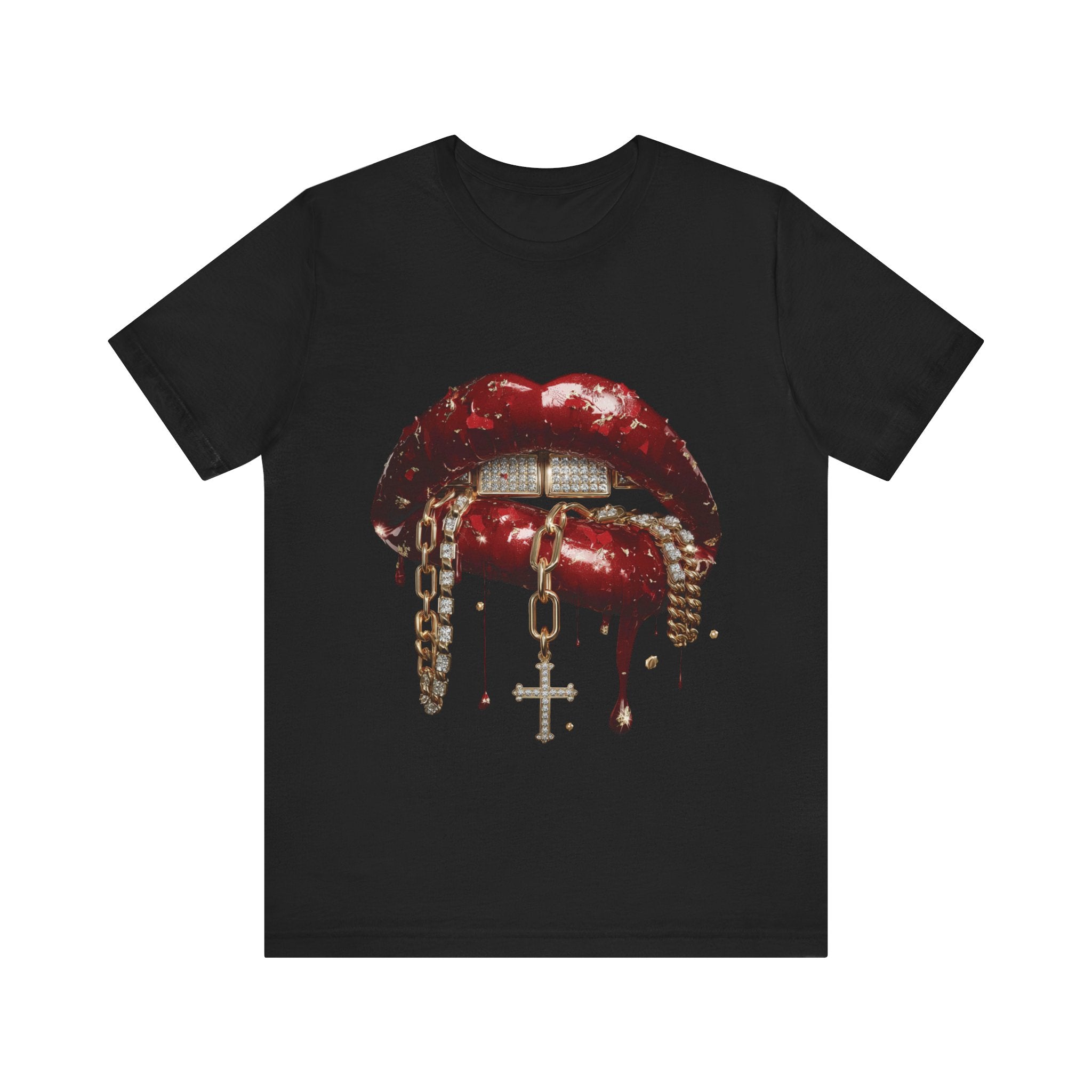 Dripping Luxe Lips Graphic Tee – Gold Chains & Grillz Streetwear T-Shirt
