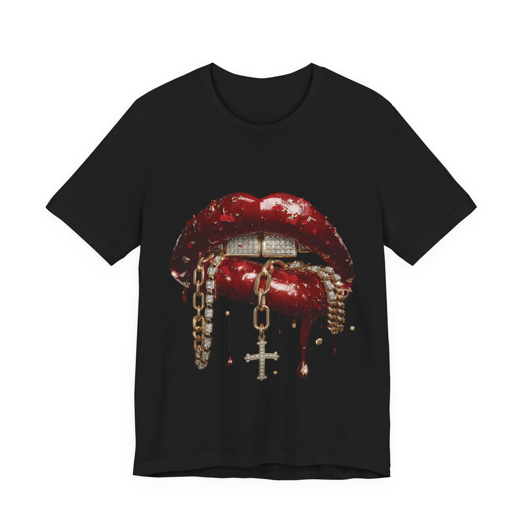 Dripping Luxe Lips Graphic Tee – Gold Chains & Grillz Streetwear T-Shirt