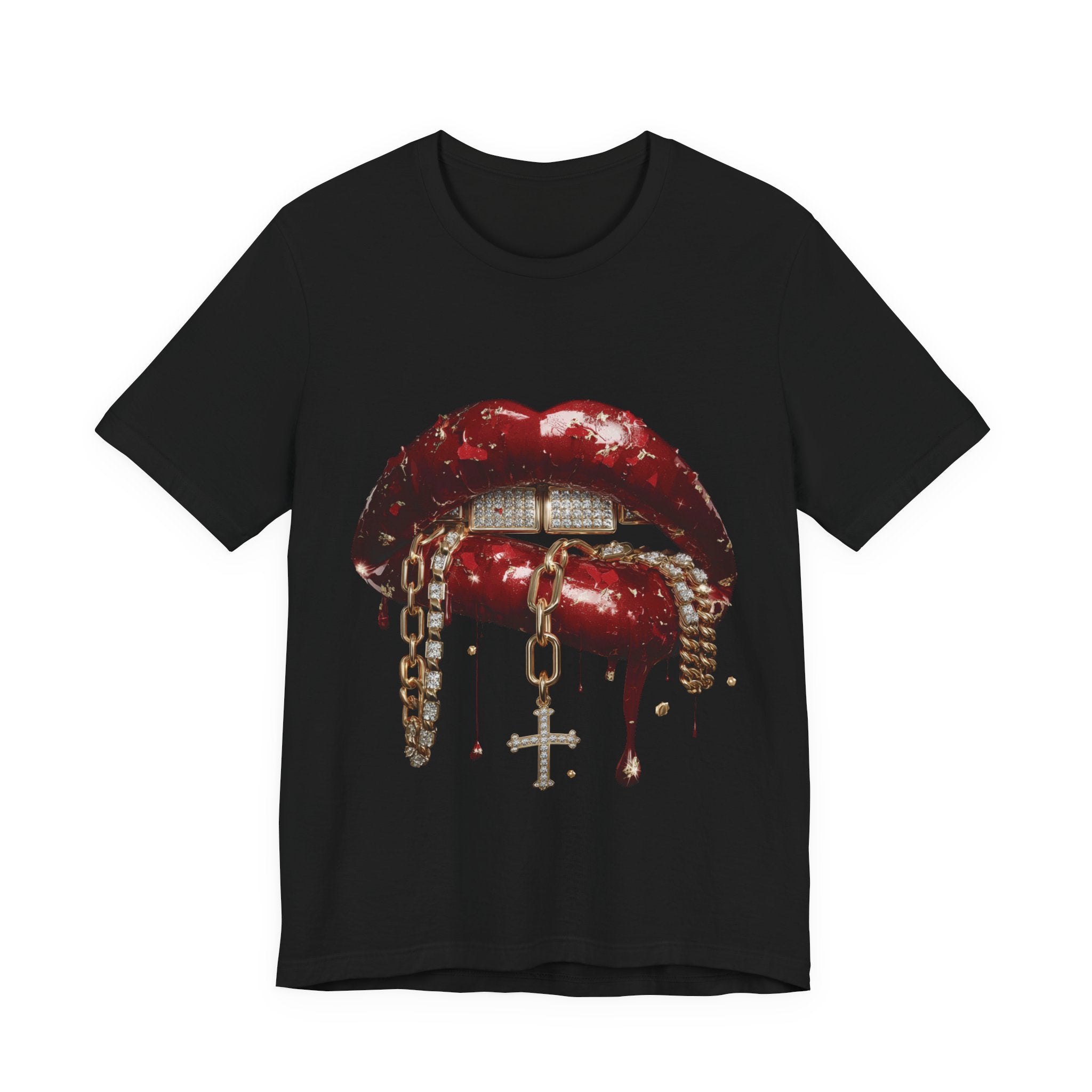Dripping Luxe Lips Graphic Tee – Gold Chains & Grillz Streetwear T-Shirt