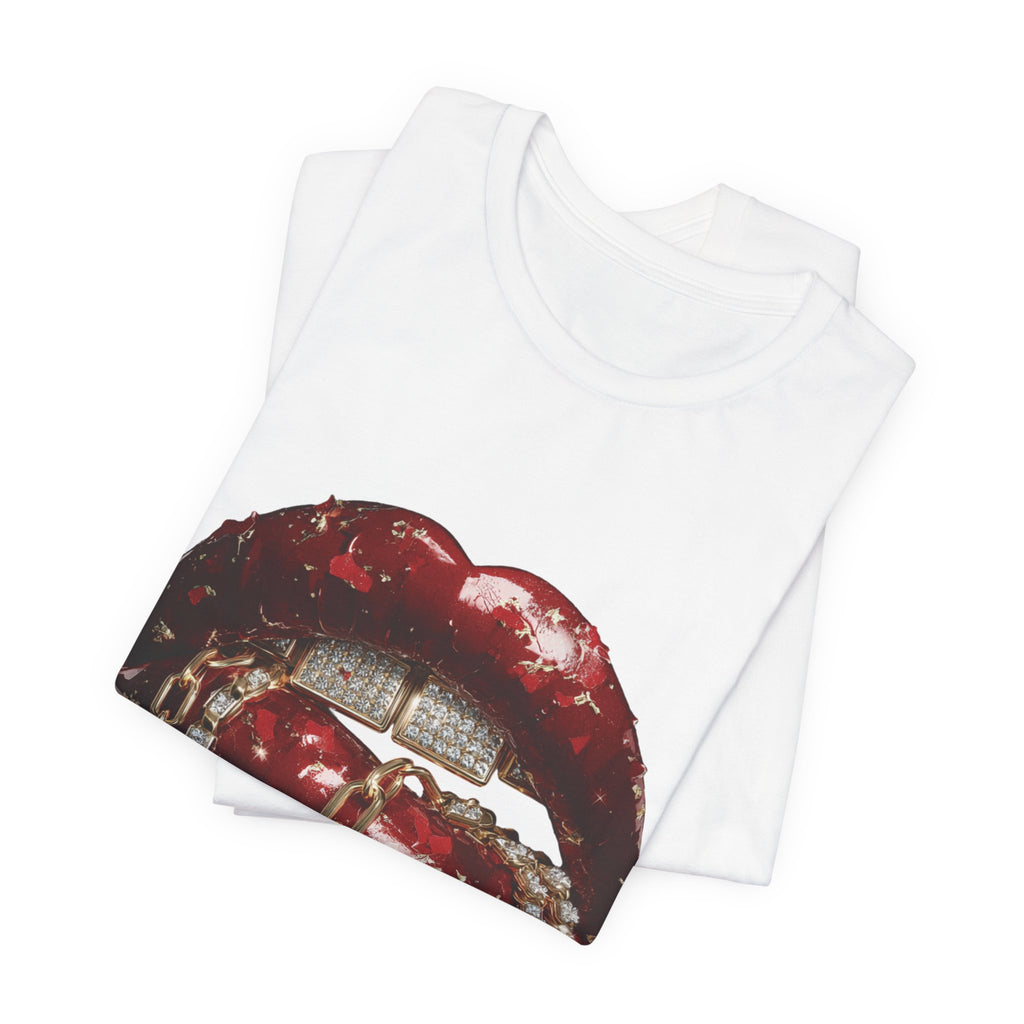 Dripping Luxe Lips Graphic Tee – Gold Chains & Grillz Streetwear T-Shirt