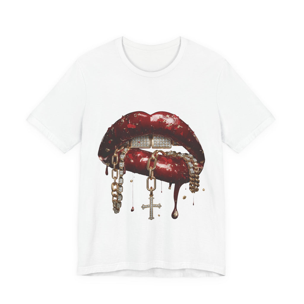 Dripping Luxe Lips Graphic Tee – Gold Chains & Grillz Streetwear T-Shirt