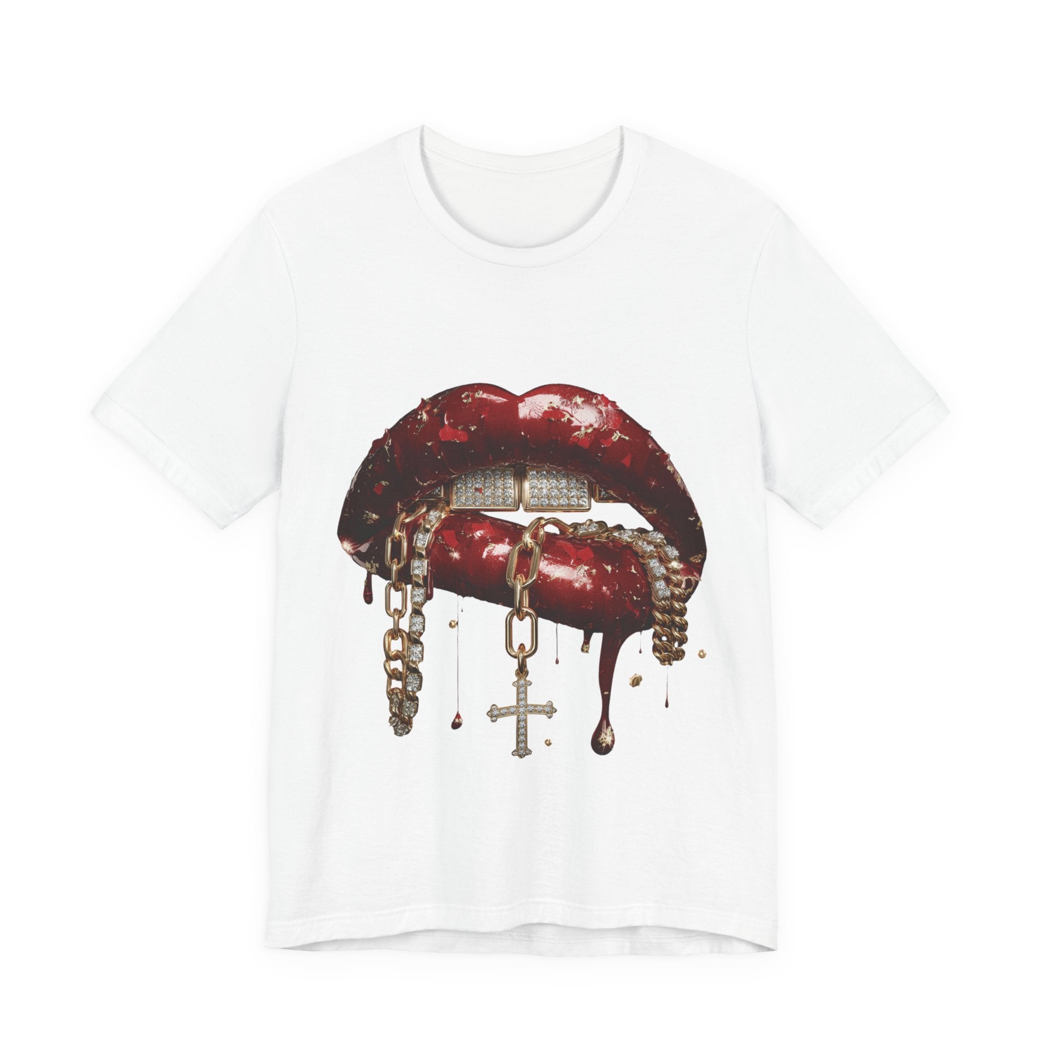 Dripping Luxe Lips Graphic Tee – Gold Chains & Grillz Streetwear T-Shirt