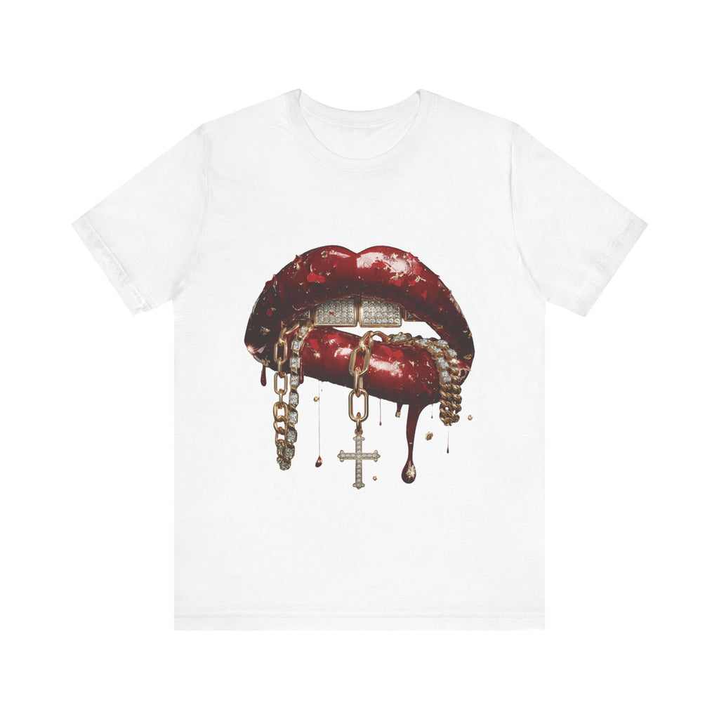 Dripping Luxe Lips Graphic Tee – Gold Chains & Grillz Streetwear T-Shirt