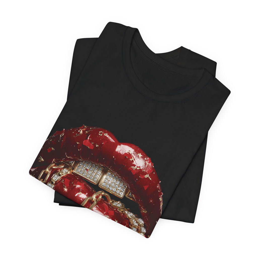 Dripping Luxe Lips Graphic Tee – Gold Chains & Grillz Streetwear T-Shirt