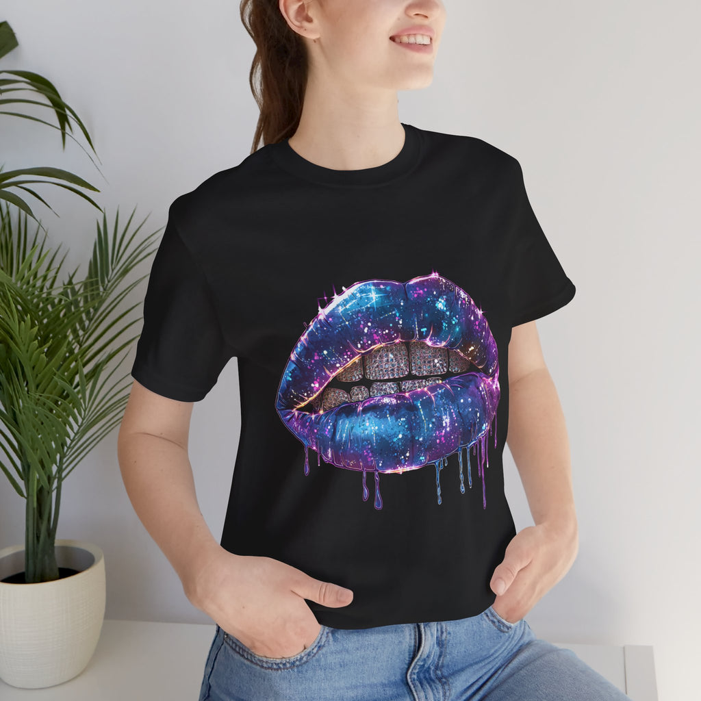 Galaxy Drip Lips Graphic Tee – Sparkly Cosmic Grillz Streetwear T-Shirt