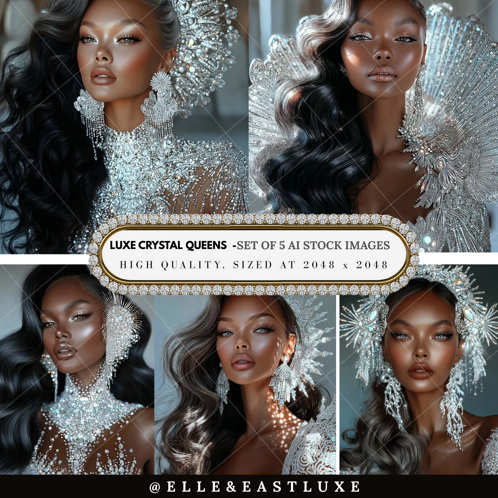 Luxe Crystal Queens – AI Stock Photo Set (5 Images)