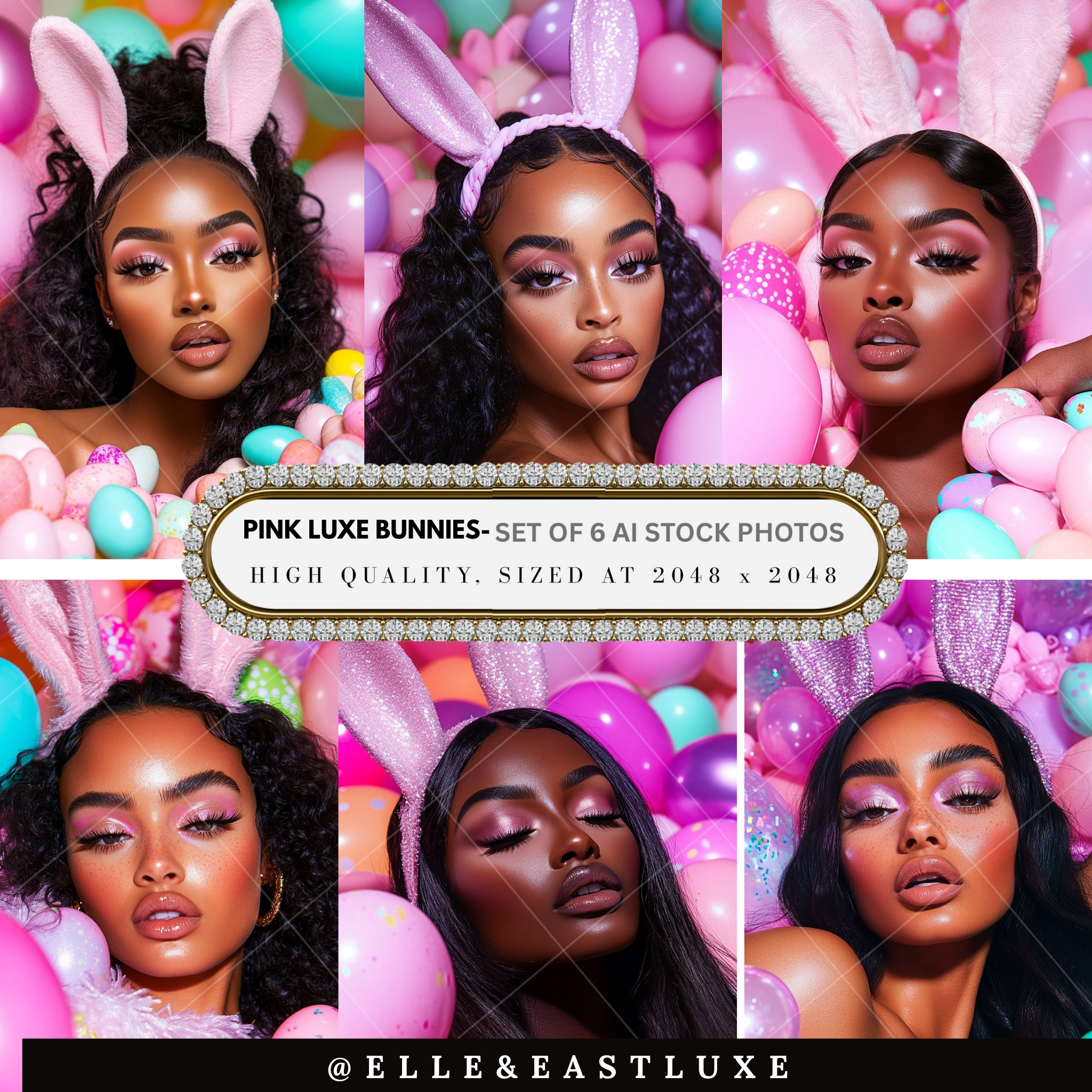 Pink Luxe Bunnies – AI Stock Photo Set (6 Images)