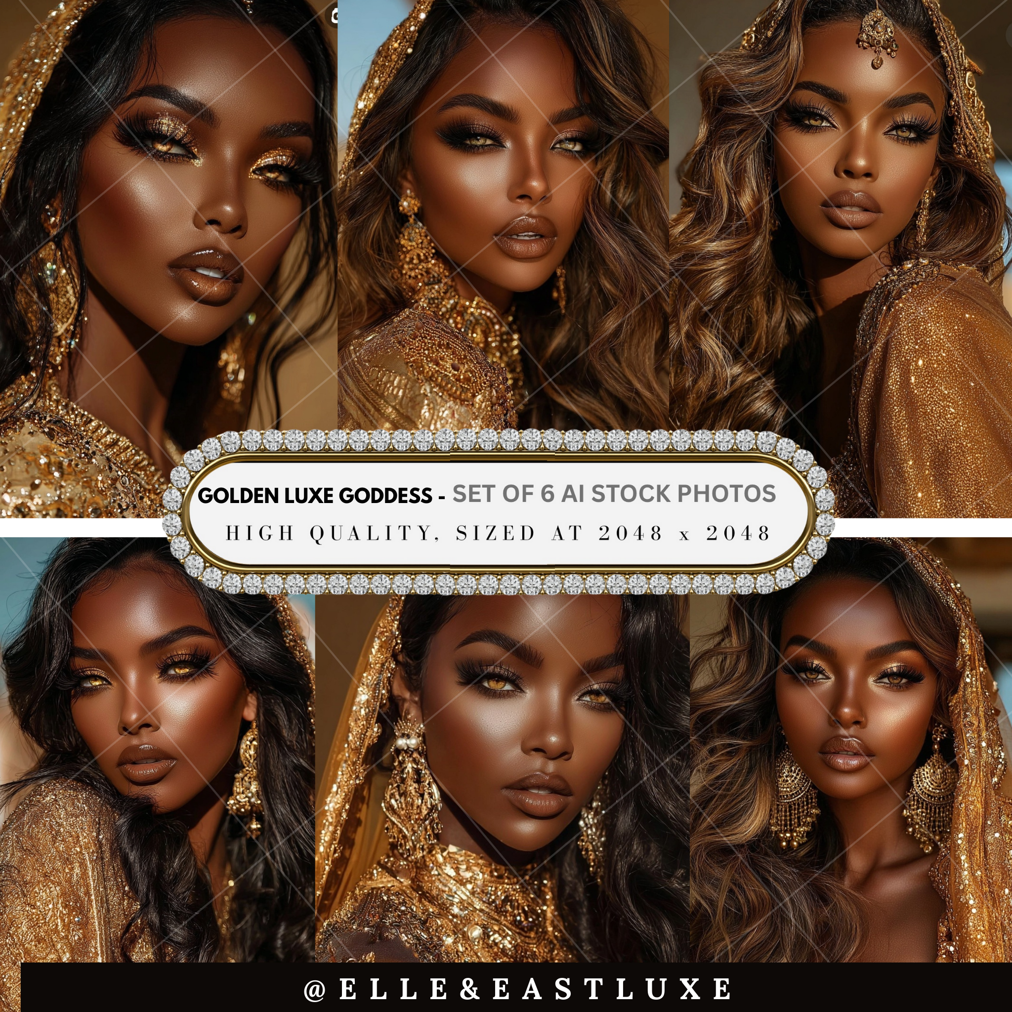 Golden Luxe Goddess – AI Stock Photo Set (6 Images)