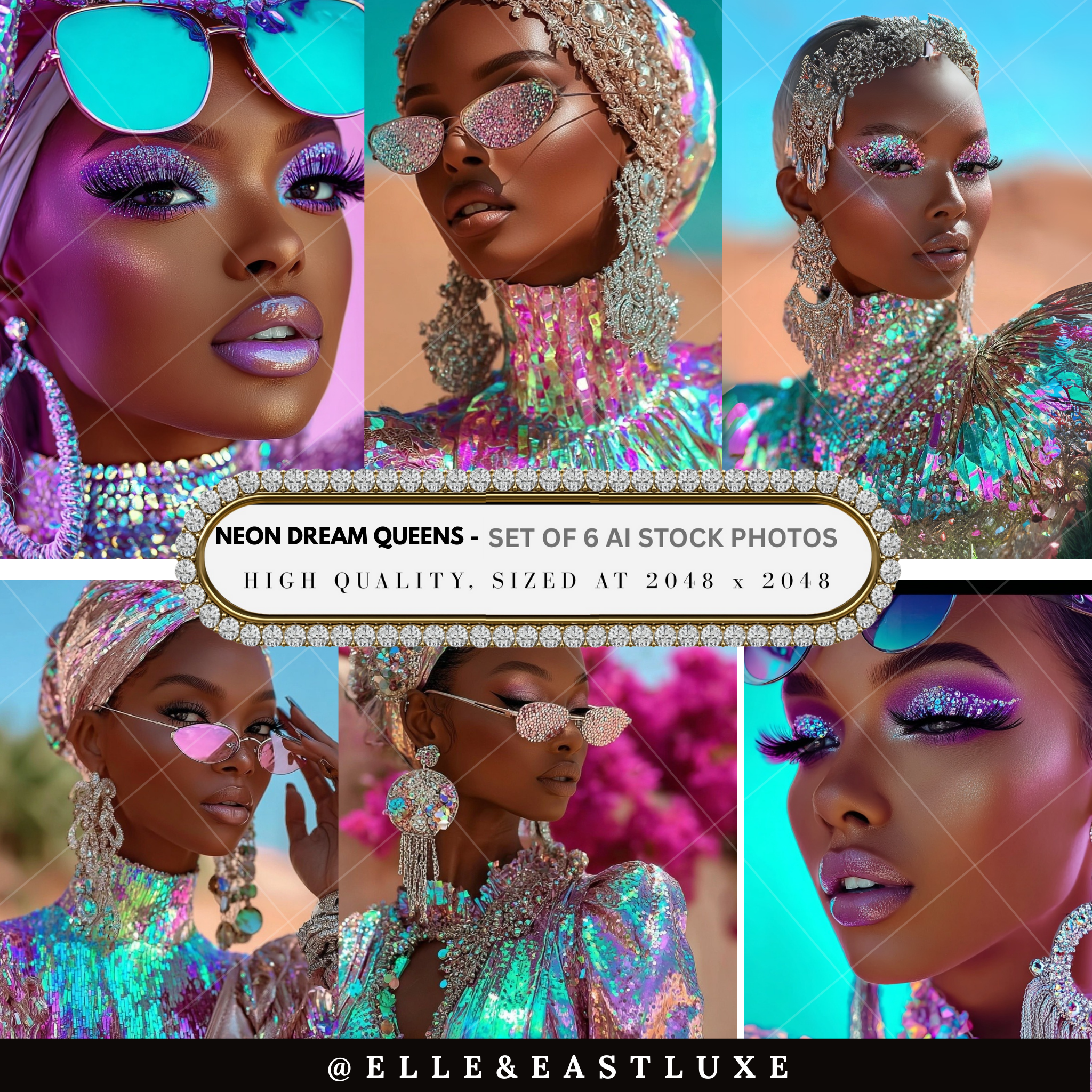 Neon Dream Queens-Luxe AI Stock Image Set (6 Photos)