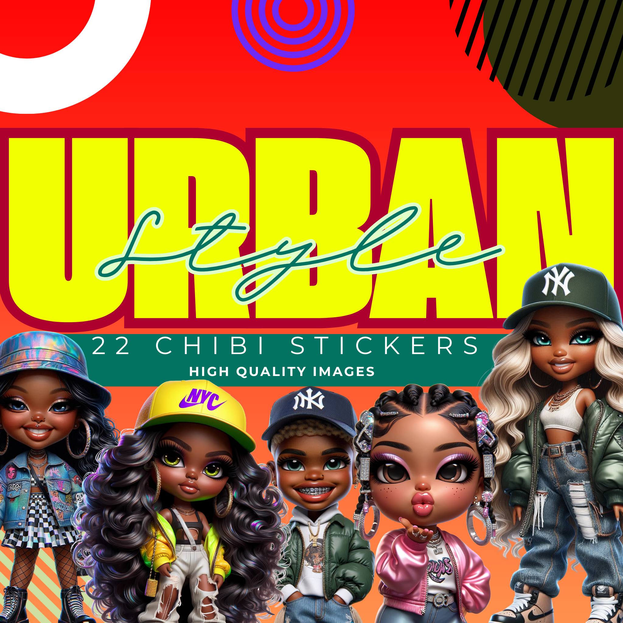 ✨ Urban Style Chibi Sticker Pack – 22 High Quality Images