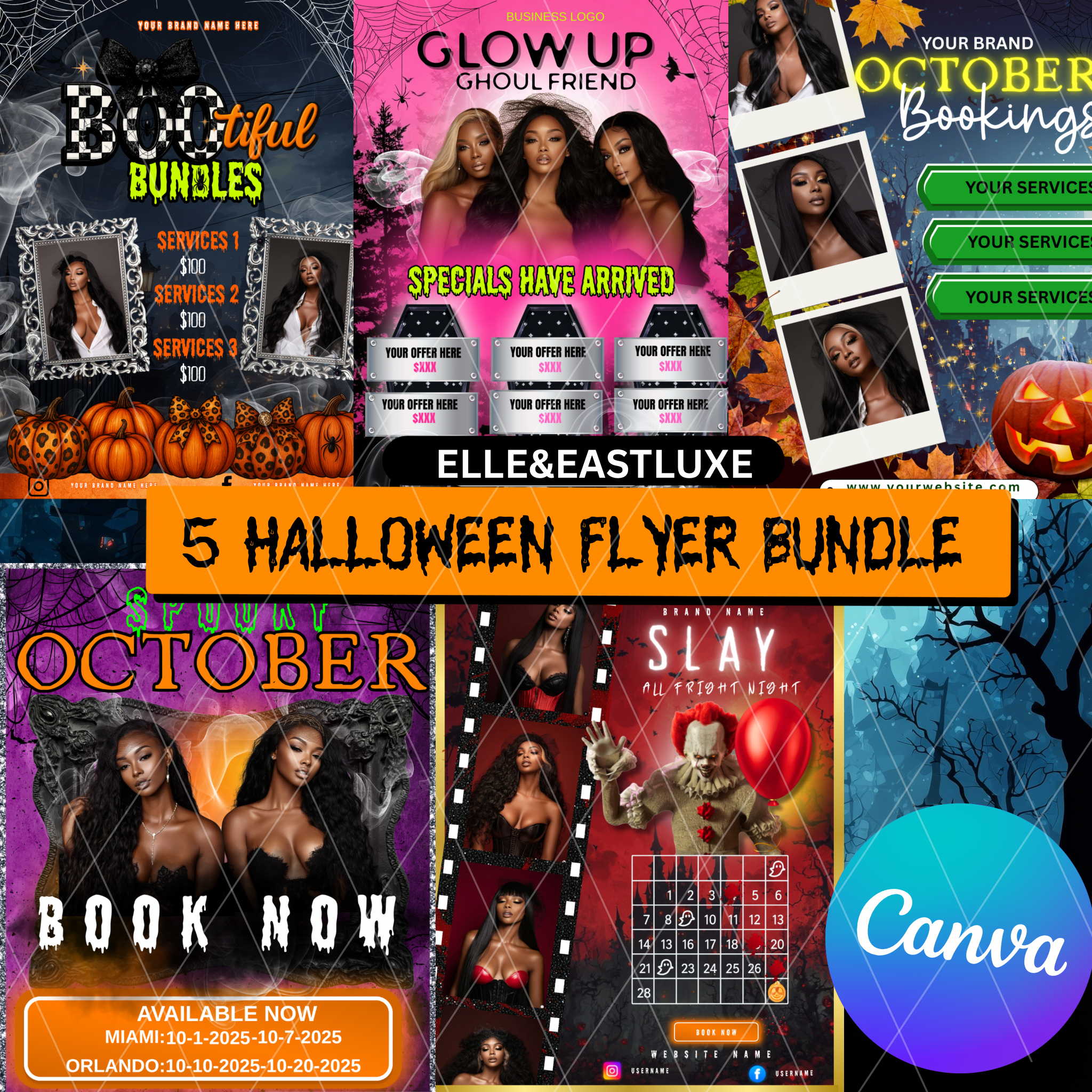 Halloween Hair Flyer Bundle (5 Canva Templates)